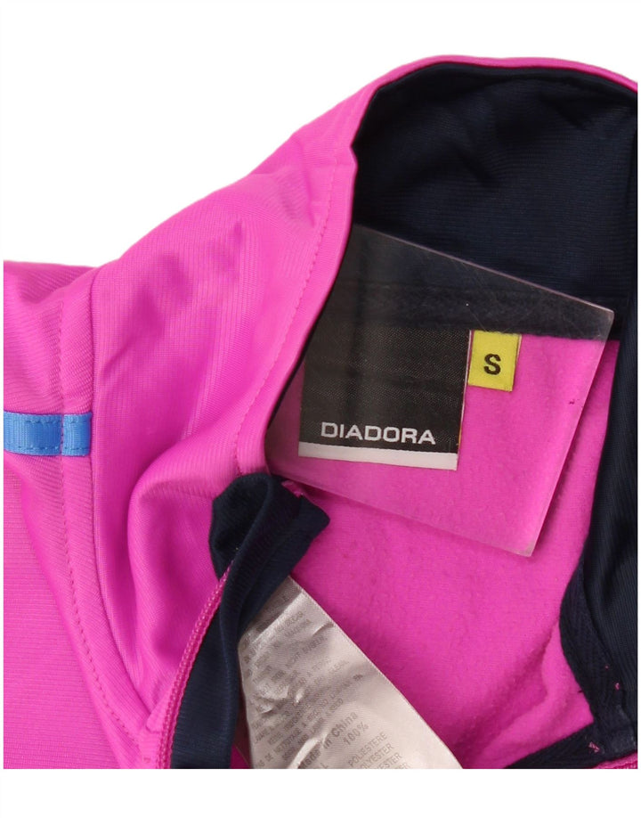 Diadora Womens Tracksuit Top Jacket UK 10 Small Pink Colourblock Poliéster