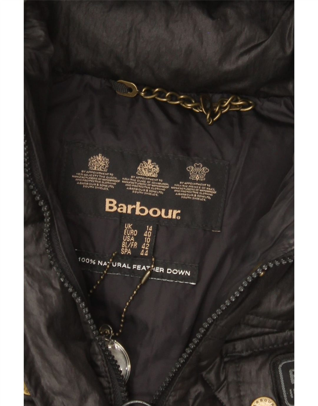 Jaqueta feminina acolchoada com capuz BARBOUR UK 14 grande preta