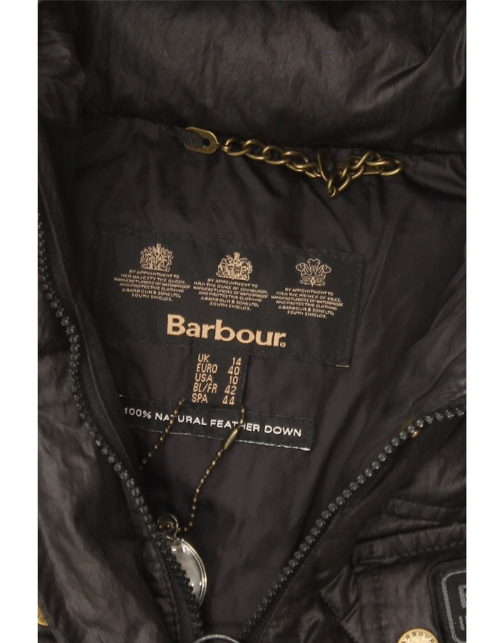 Jaqueta feminina acolchoada com capuz BARBOUR UK 14 grande preta
