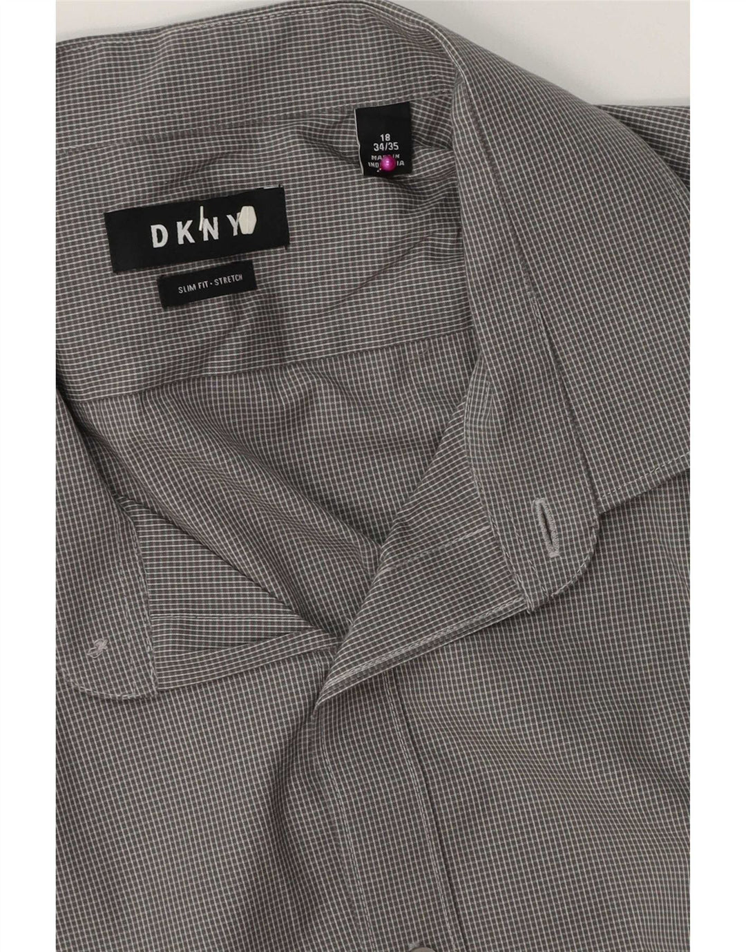 Camisa masculina Dkny Slim Fit tamanho 18 2XL algodão xadrez cinza