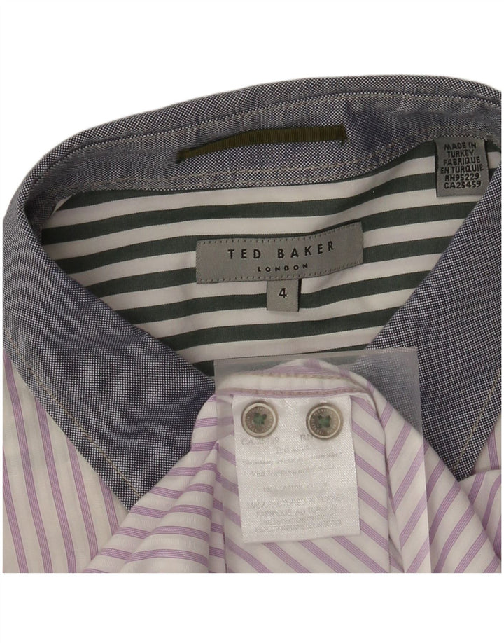 Camisa masculina Ted Baker tamanho 4 grande algodão listrado roxo