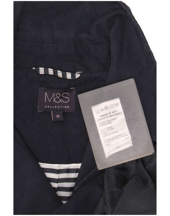 Casaco feminino Marks & Spencer Pea Coat UK 10 pequeno algodão azul marinho
