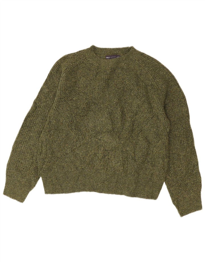 Suéter feminino Marks & Spencer com gola redonda Reino Unido 14 médio verde manchado