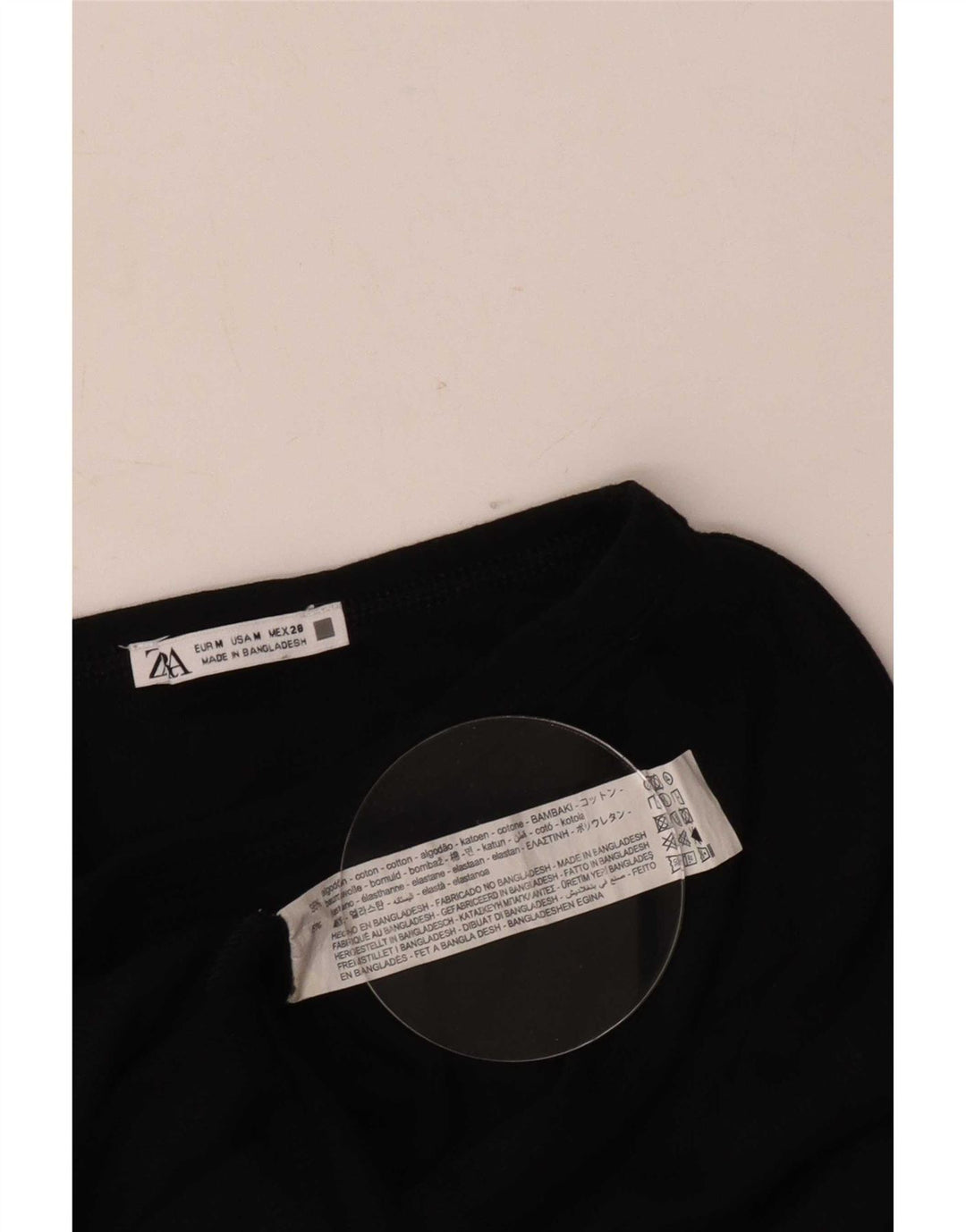 Top feminino Zara manga comprida UK 12 algodão preto médio