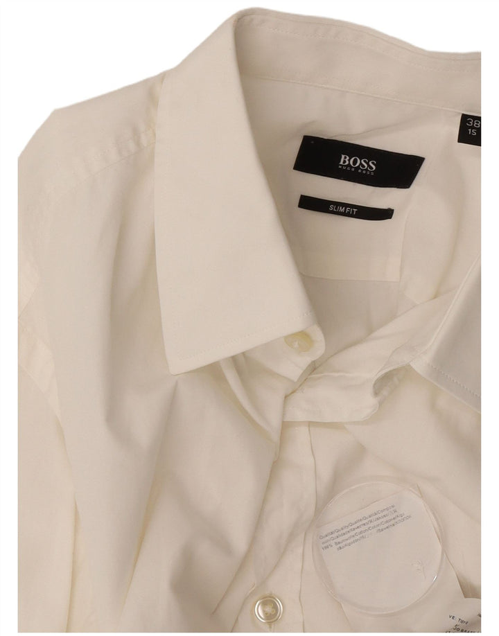 Camisa masculina Hugo Boss Slim Fit tamanho 38 15 algodão branco médio