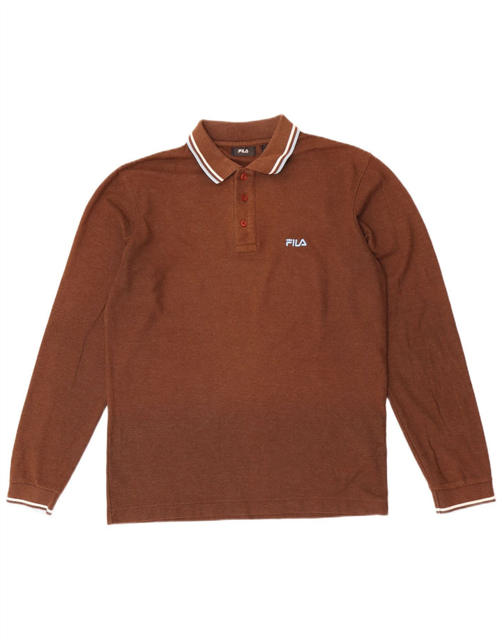 Camisa polo masculina Fila de manga comprida de algodão marrom médio
