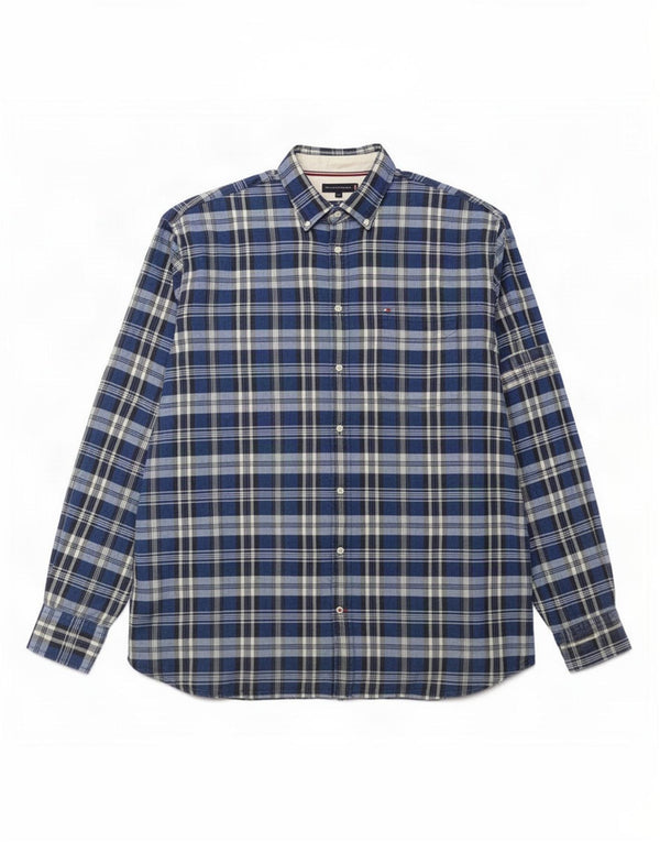 Camisa alta masculina Tommy Hilfiger 4XL algodão xadrez azul marinho