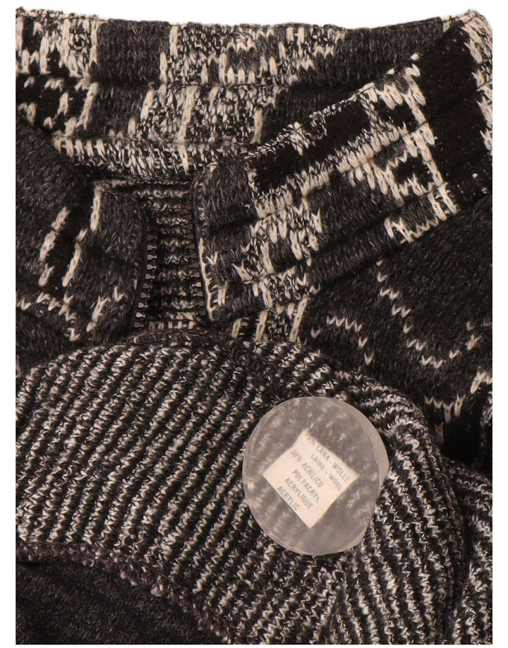 Suéter cardigã feminino vintage Reino Unido 18 XL lã geométrica preta