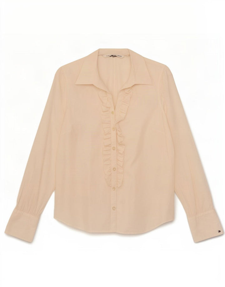 Camisa feminina Tommy Hilfiger com babados na frente US 12 grande algodão branco