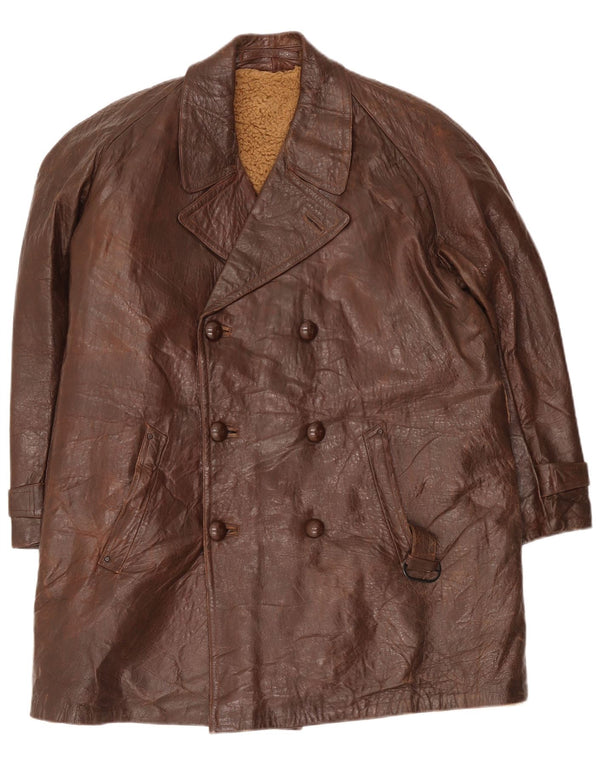 Casaco masculino vintage de couro com peito duplo Reino Unido 38 marrom médio