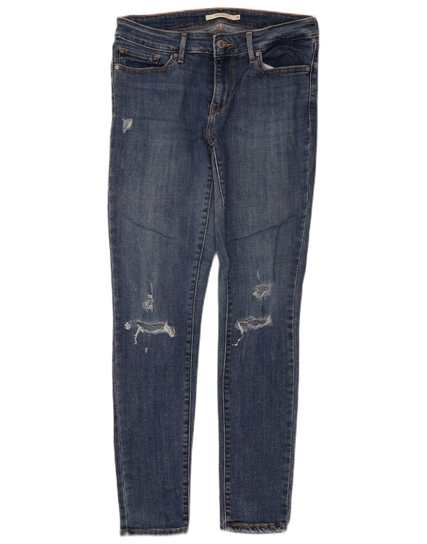 Calça jeans feminina Levi's 711 Distressed W28 L30 azul algodão
