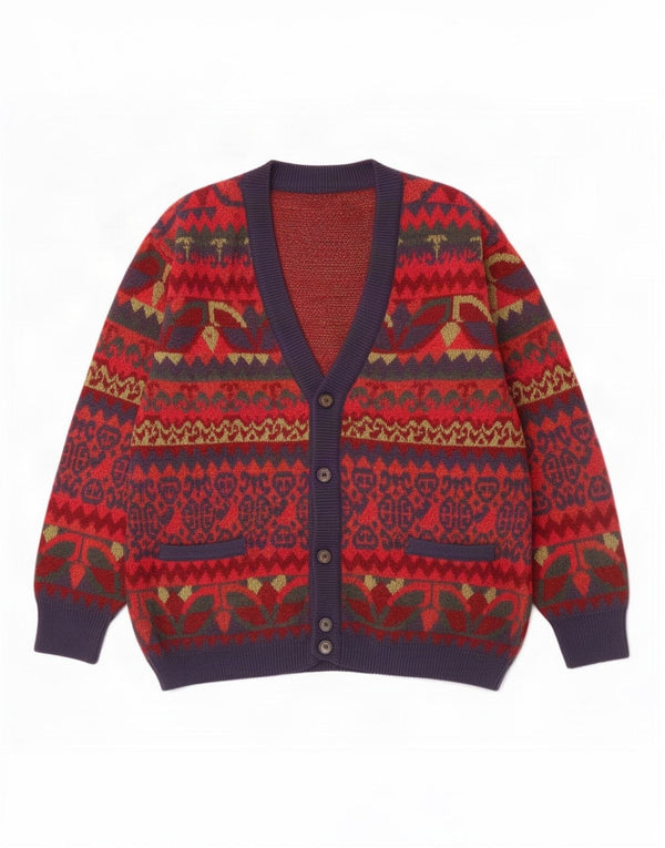 Suéter cardigã masculino Cagi IT 46 pequeno vermelho Fair Isle lã