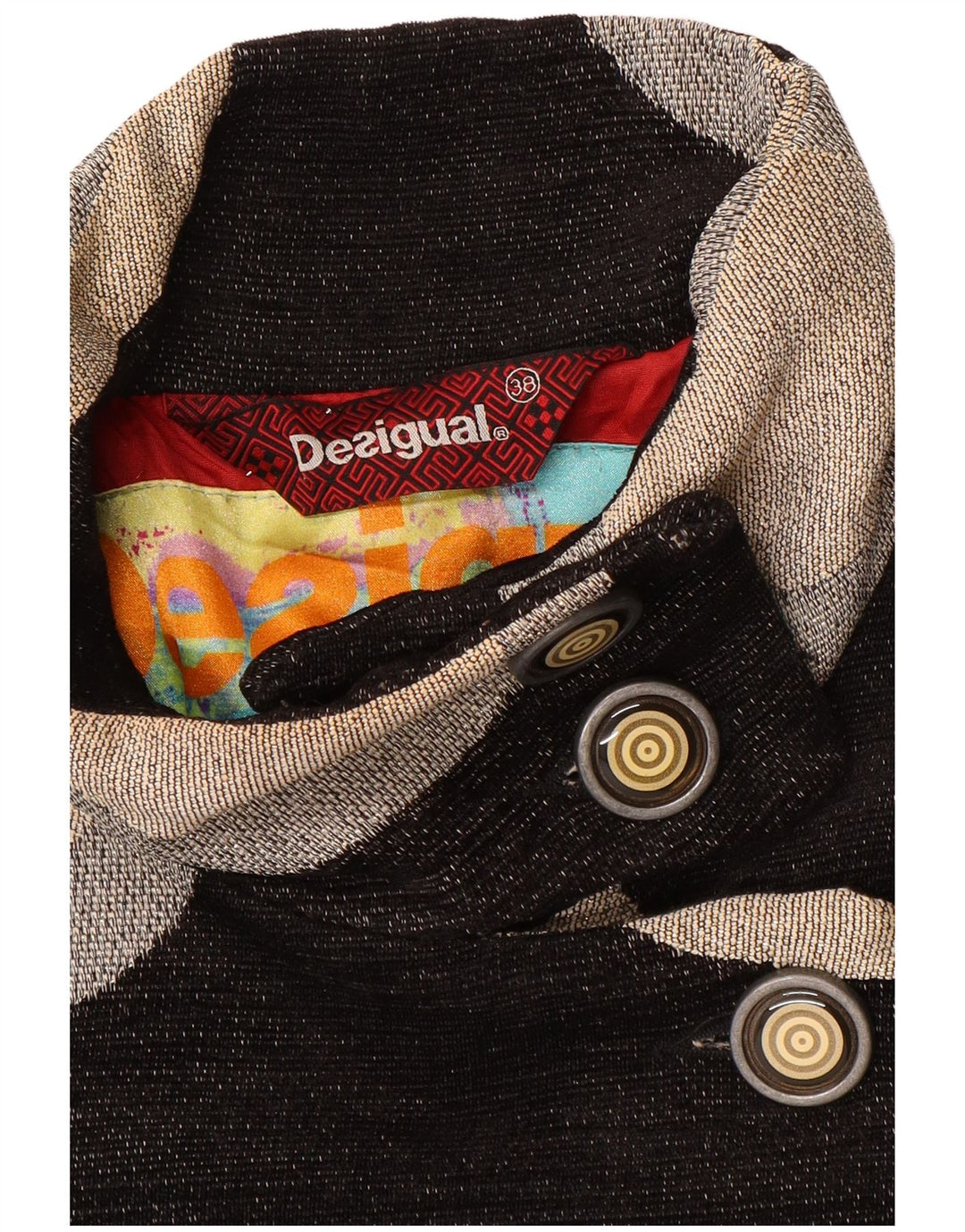 Sobretudo feminino Desigual EU 38 médio preto geométrico poliéster