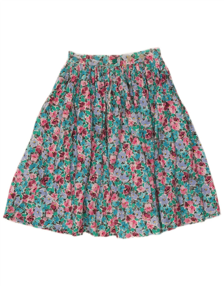 Saia larga feminina vintage W30 floral multicolorido médio