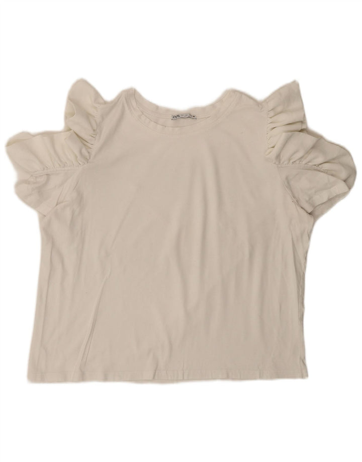 Zara Blusa Crop Feminina Top UK 16 Grande Branco