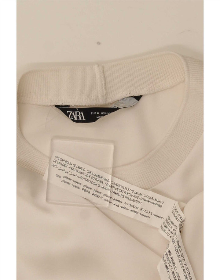 Camiseta feminina Zara Loose Fit UK 14 Médio Off White Poliéster