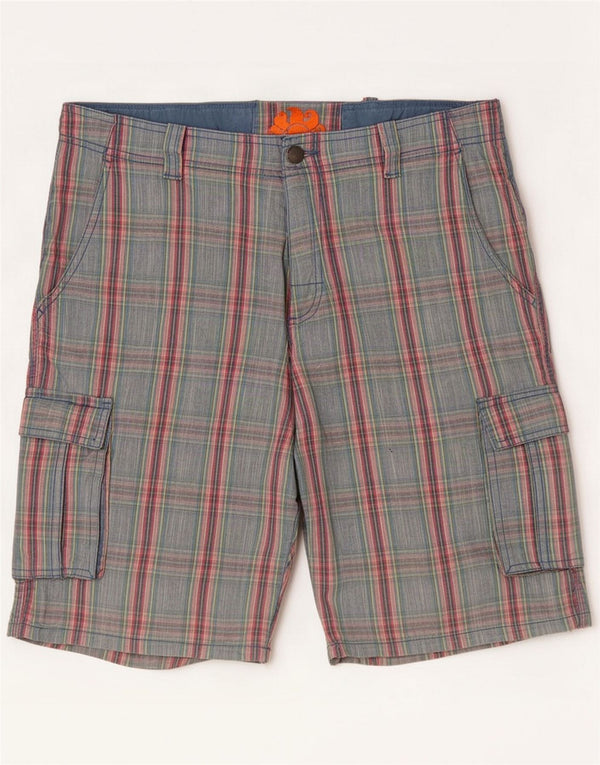 Sundek Mens Cargo Shorts Médio W33 Algodão Xadrez Azul