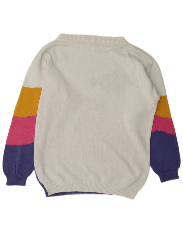 Suéter feminino vintage com gola canoa EU 46/48 XL branco colorblock