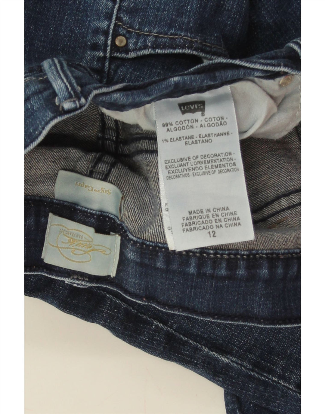 LEVI'S Capri Jeans Feminino EUA 12 Grande W32 L19 Azul Marinho Algodão