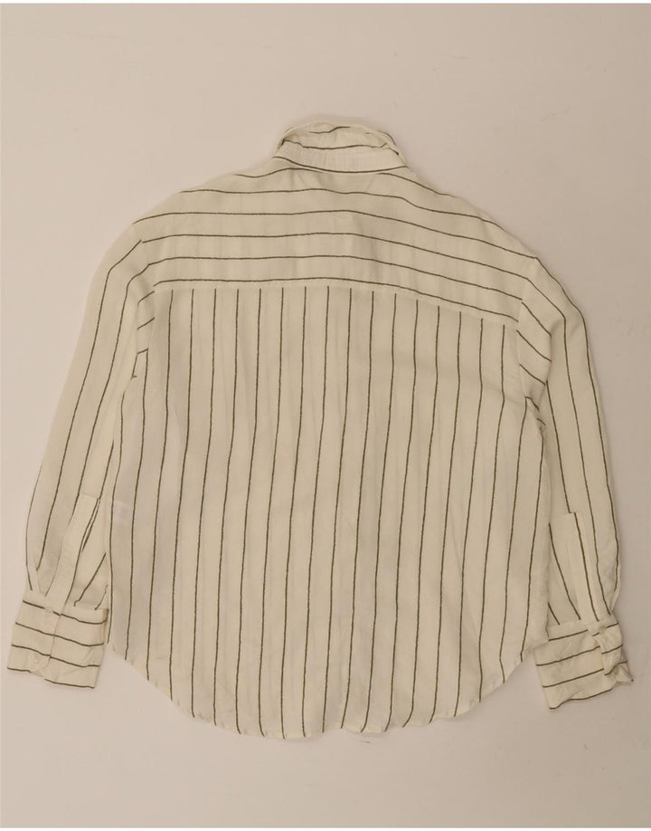 Camisa oversized feminina ZARA Reino Unido 10 pequeno modal listrado branco