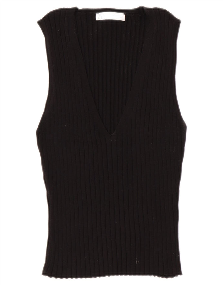 Zara Womens Vest Tank Top UK 14 Grande Preto