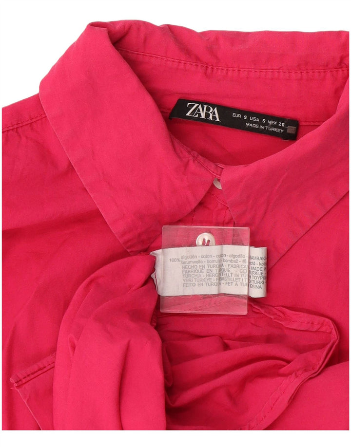 Camisa oversized feminina Zara UK 10 pequeno algodão rosa