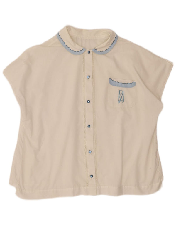 Blusa feminina vintage de manga curta UK 16 grande branca