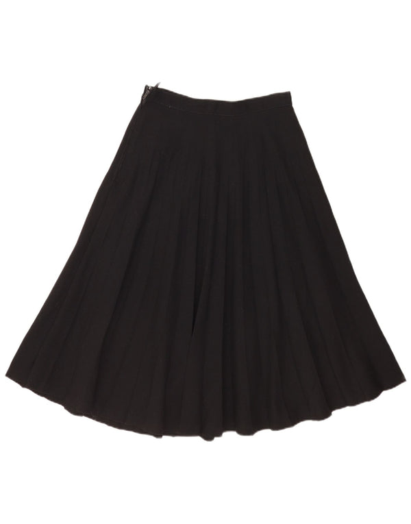 Saia plissada feminina vintage pequena W26 lã preta