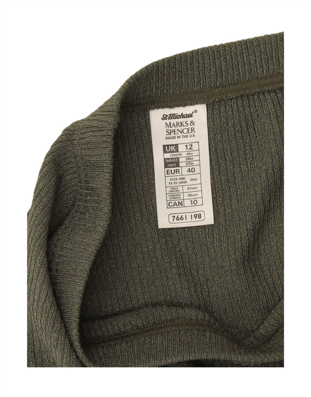 Saia midi de malha feminina Marks & Spencer Reino Unido 12 médio W28 poliéster cáqui
