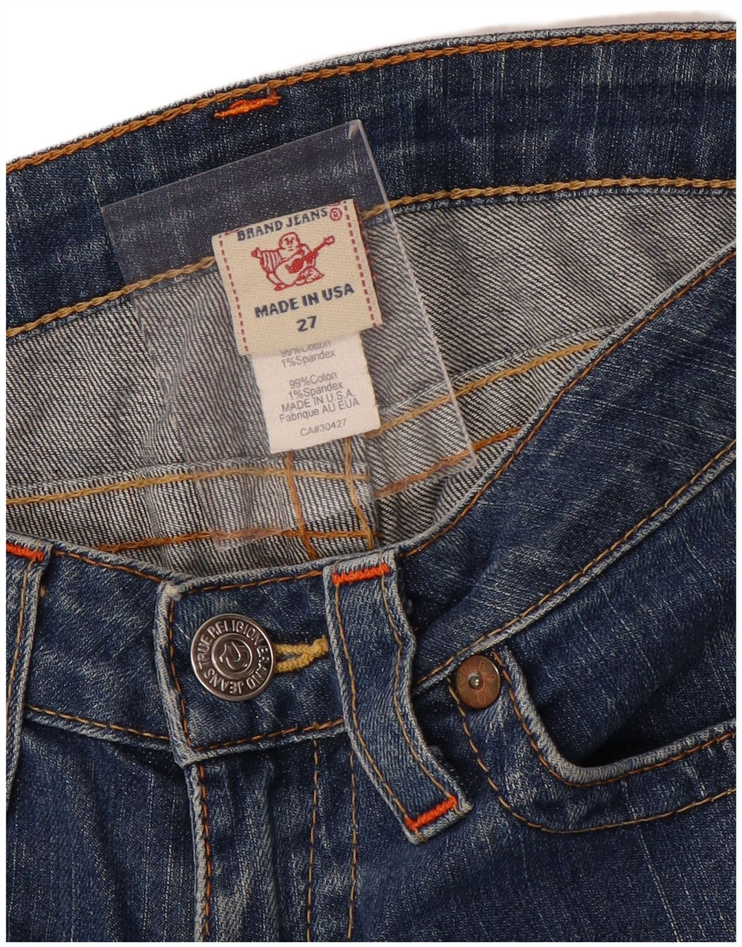 Jeans retos femininos True Religion W27 L30 algodão azul