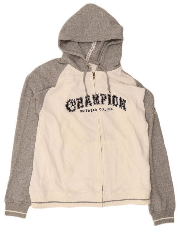 Suéter masculino Champion com capuz e zíper gráfico 2XL algodão colorblock branco