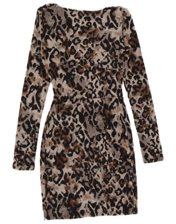 Vestido bodycon feminino de manga comprida Topshop Reino Unido 6 XS cinza estampa animal