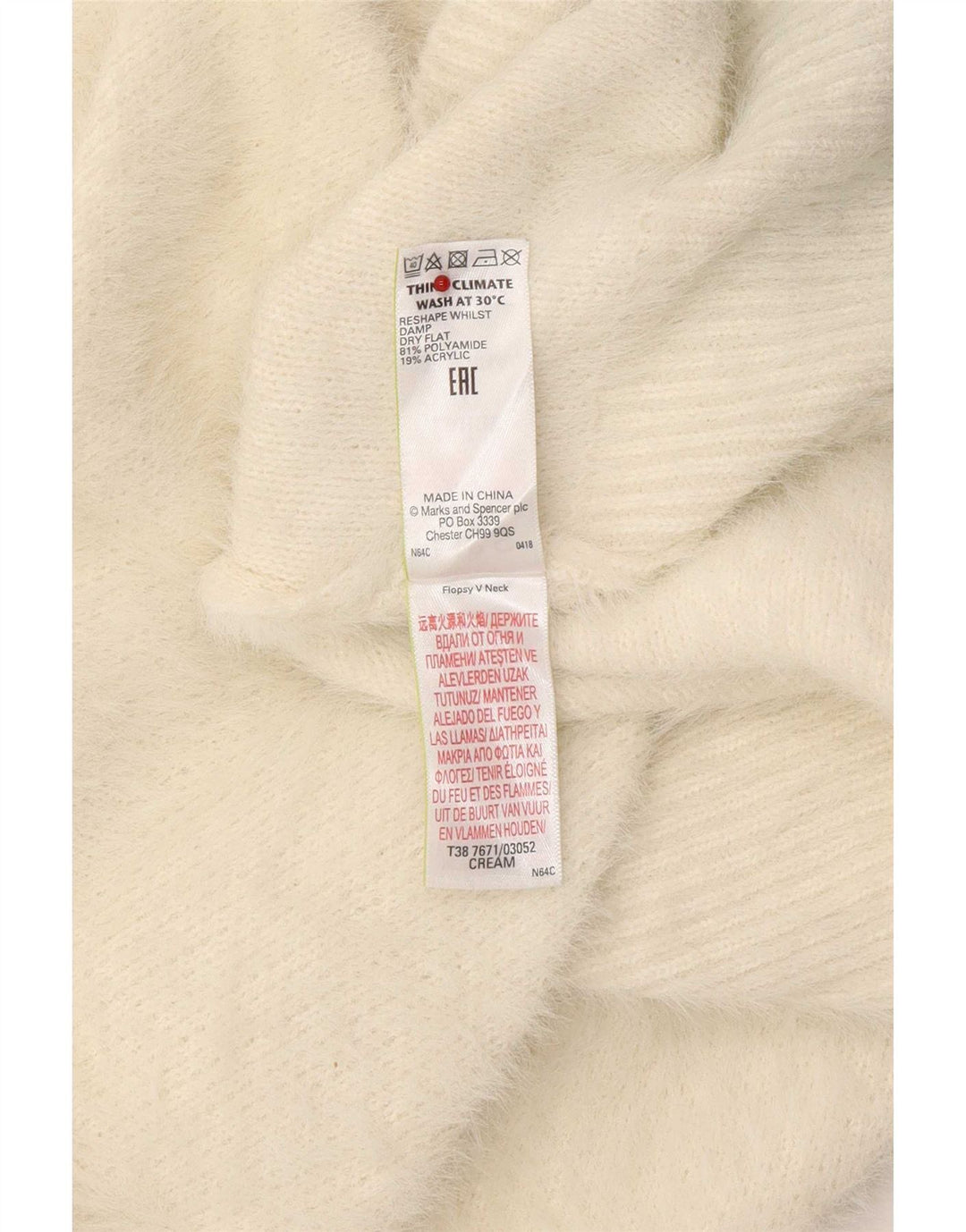 Suéter feminino Marks & Spencer com decote em V Reino Unido 16 grande off white