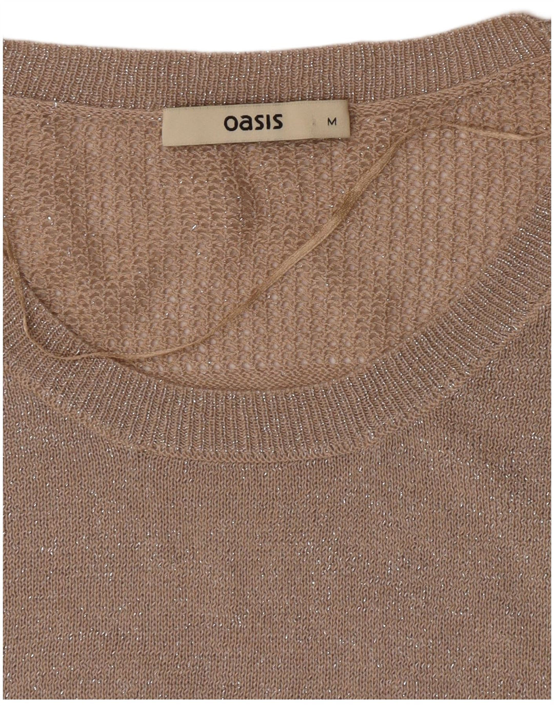Suéter feminino Oasis com gola canoa grande Reino Unido 14 médio bege manchado