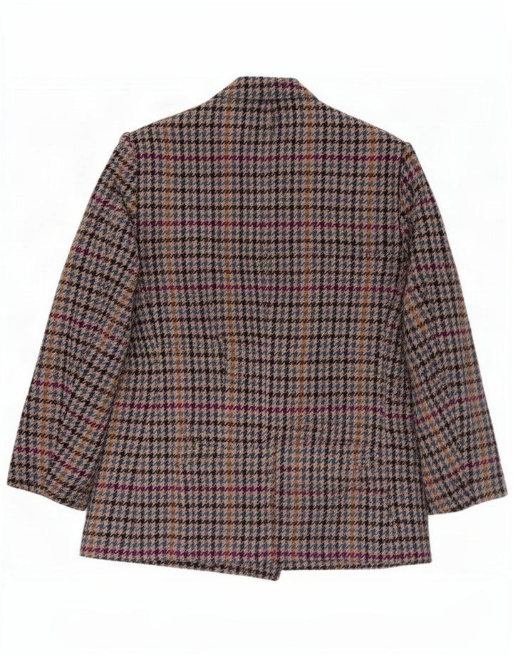 Jaqueta blazer masculina vintage com peito duplo Reino Unido 38 Houndstooth cinza médio