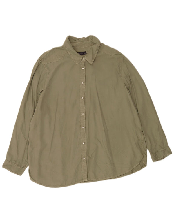 Camisa feminina Marks & Spencer Reino Unido 22 3XL cáqui Lyocell