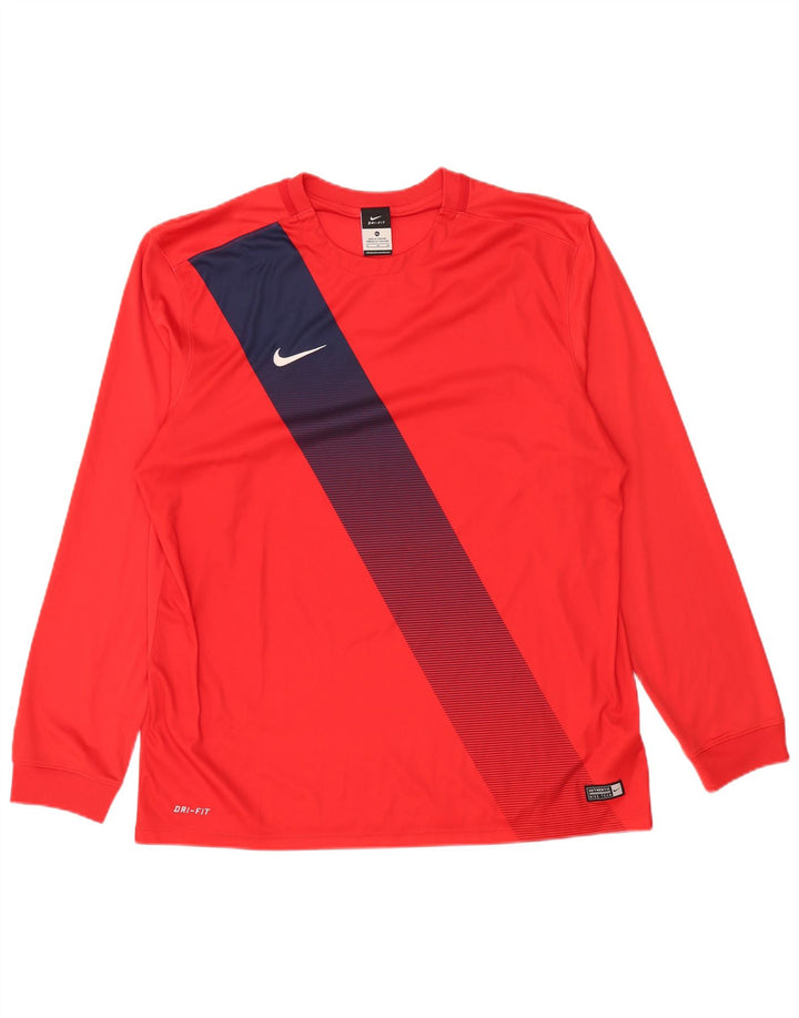 NIKE Masculino Dri Fit Top Manga Longa XL Vermelho Colourblock Poliéster