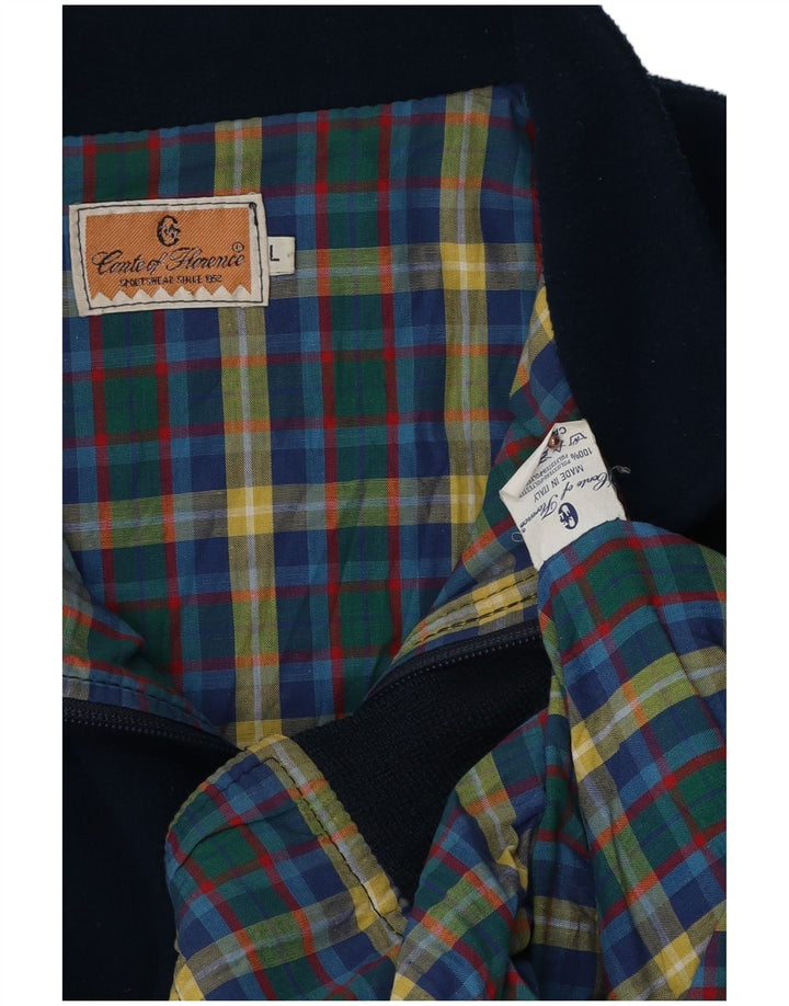 Jaqueta masculina de lã bomber Conte of Florence Reino Unido 40 grande poliéster azul marinho