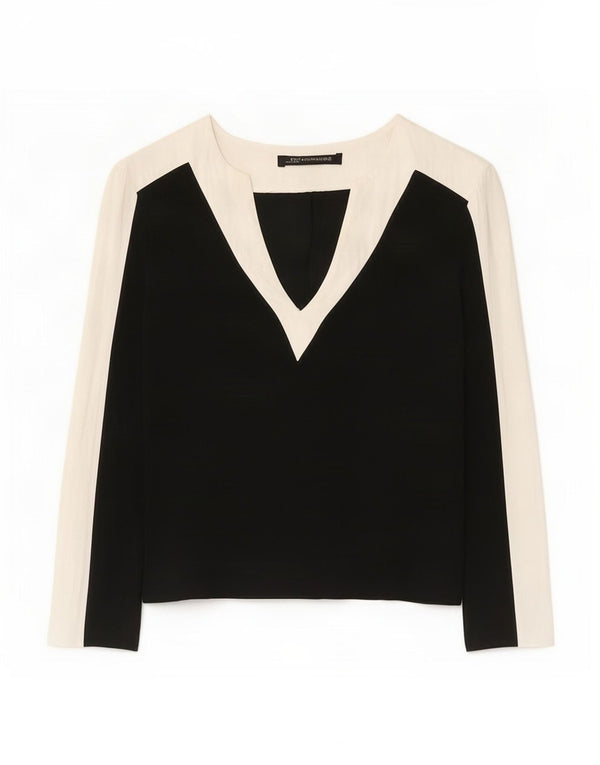 Zara Womens Long Sleeve Blouse Top UK 12 Medium Black Colourblock Viscose