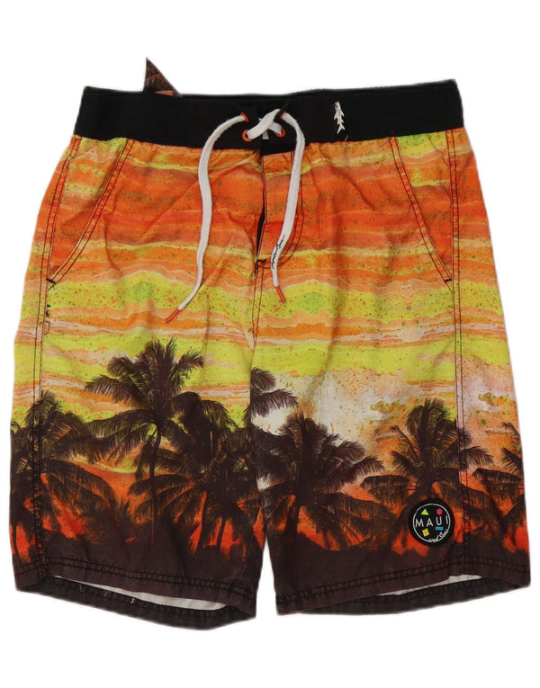 Maui and Sons Shorts de natação masculino gráfico grande laranja poliéster havaiano