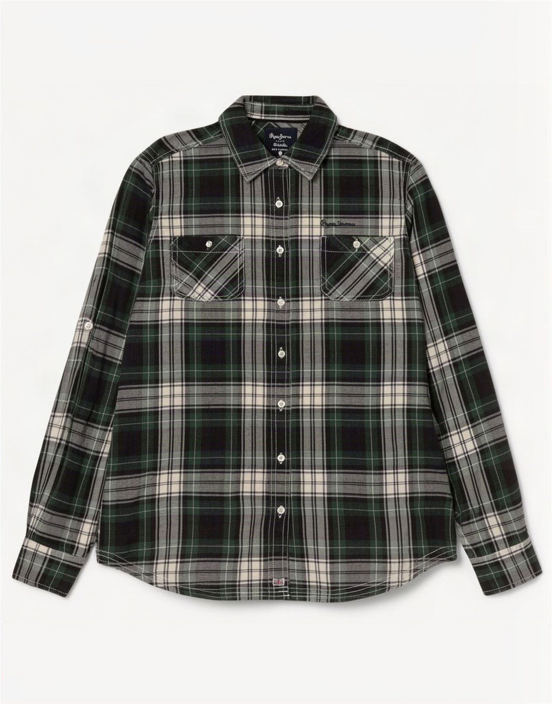 Camisa feminina de flanela PEPE Jeans UK 14 algodão xadrez verde médio