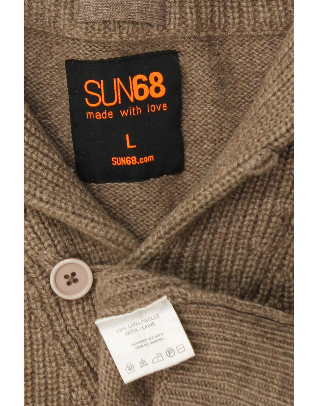 Suéter masculino SUN68 com gola xale e lã marrom grande