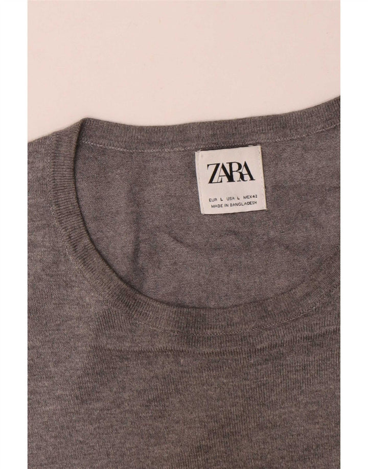 Zara Suéter masculino com gola redonda grande cinza