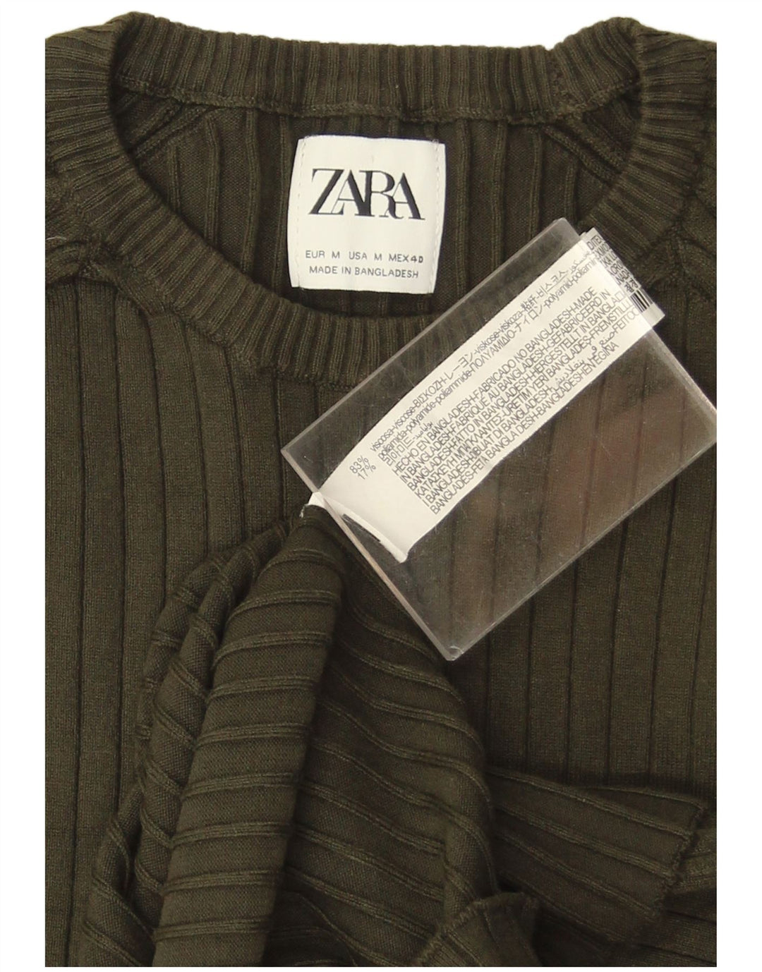 Zara Suéter masculino com gola redonda e viscose cáqui médio