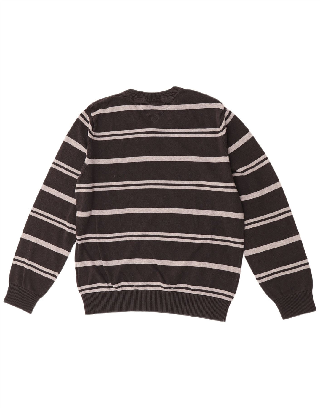 Suéter masculino Tommy Hilfiger com decote em V médio listrado preto de algodão