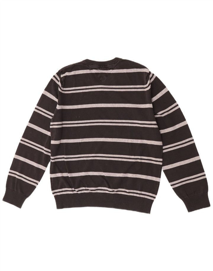 Suéter masculino Tommy Hilfiger com decote em V médio listrado preto de algodão