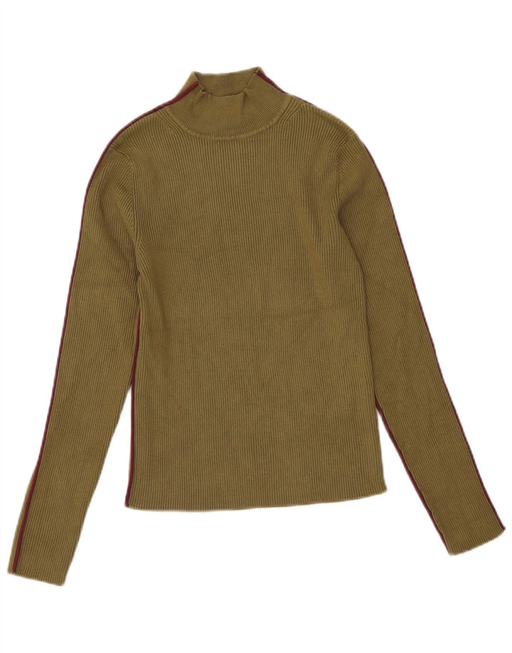 Top feminino Zara de manga comprida UK 14 grande viscose cáqui