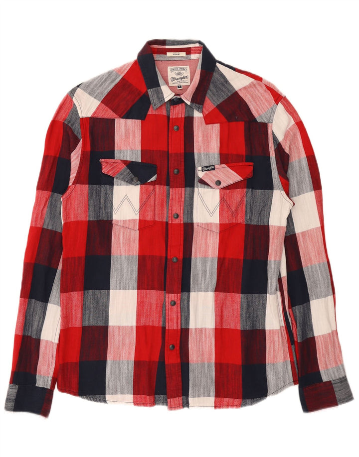 Wrangler Camisa masculina de flanela de ajuste regular pequeno algodão xadrez vermelho