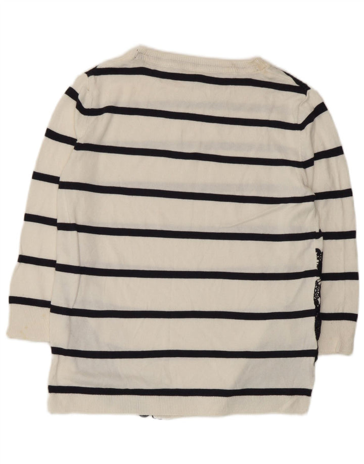 Top feminino Marks & Spencer manga 3/4 UK 8 pequeno algodão listrado branco