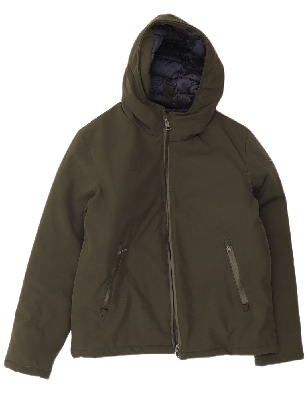 Jaqueta acolchoada com capuz masculina vintage UK 42 XL poliéster verde